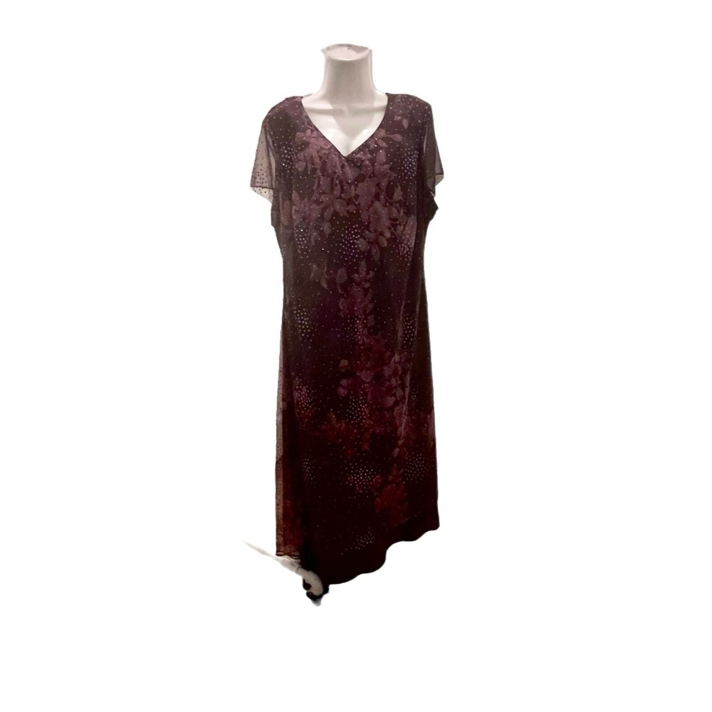 Y2K Positive Attitude Purple Asymmetrical Dress Sz 20 Floral Metallic Accents